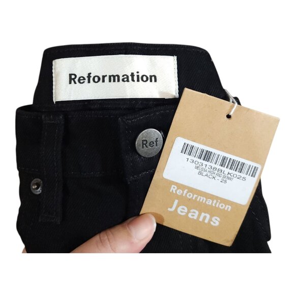 NWT Reformation Melissa High & Skinny Black Jeans Rigid Denim Classic Women's 25 - Picture 9 of 9